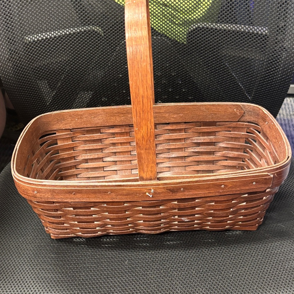Handwoven Brown Wooden Market Basket with Handle
